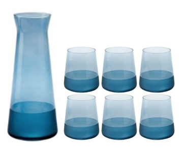 LUCA Carafe 1.145Lt with 6 Tumblers 380ml - Matt Blue