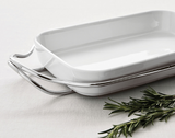 Sambonet Living Rectangular Porcelain Dish with Stainless Steel Holder