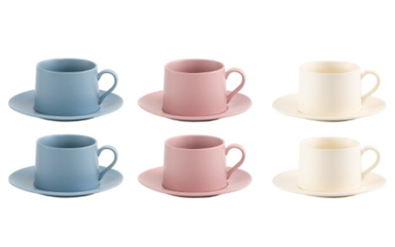 Zafferano Levante Tea Cup and Saucer (Set of 6) - MIxed Colours