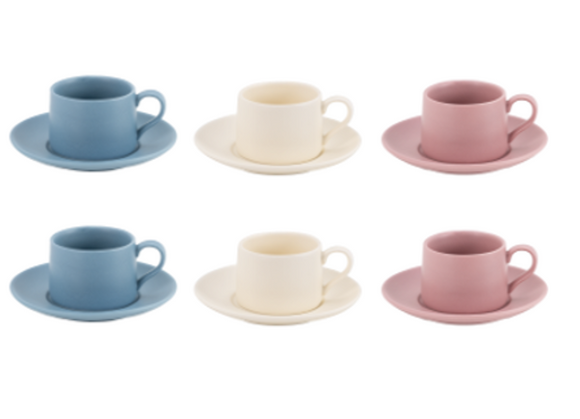 Zafferano Levante Espresso Cup and Saucer (Set of 6) - MIxed Colours